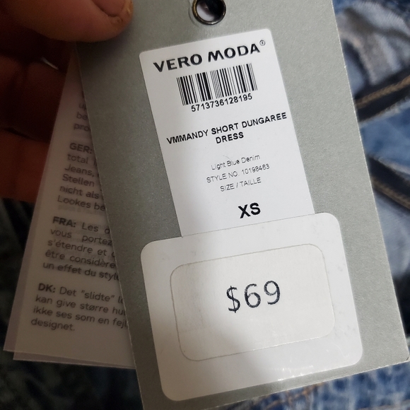 Vero Moda Denim Skirt Overalls Dungaree Light Wash Distressed Ripped Size XS - Picture 7 of 8